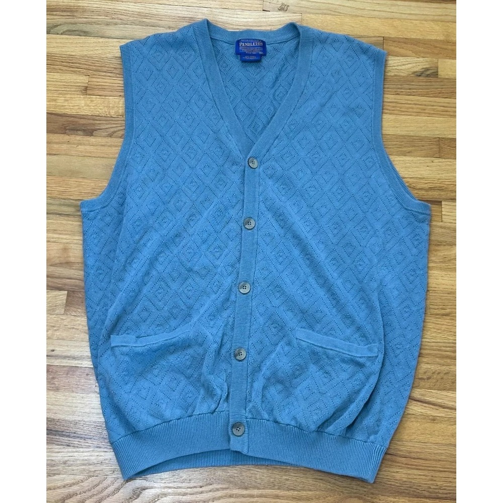 Pendleton Cardigan Vest Sweater Men's XL Gray Knit Argyle Diamond Grandpa Cotton